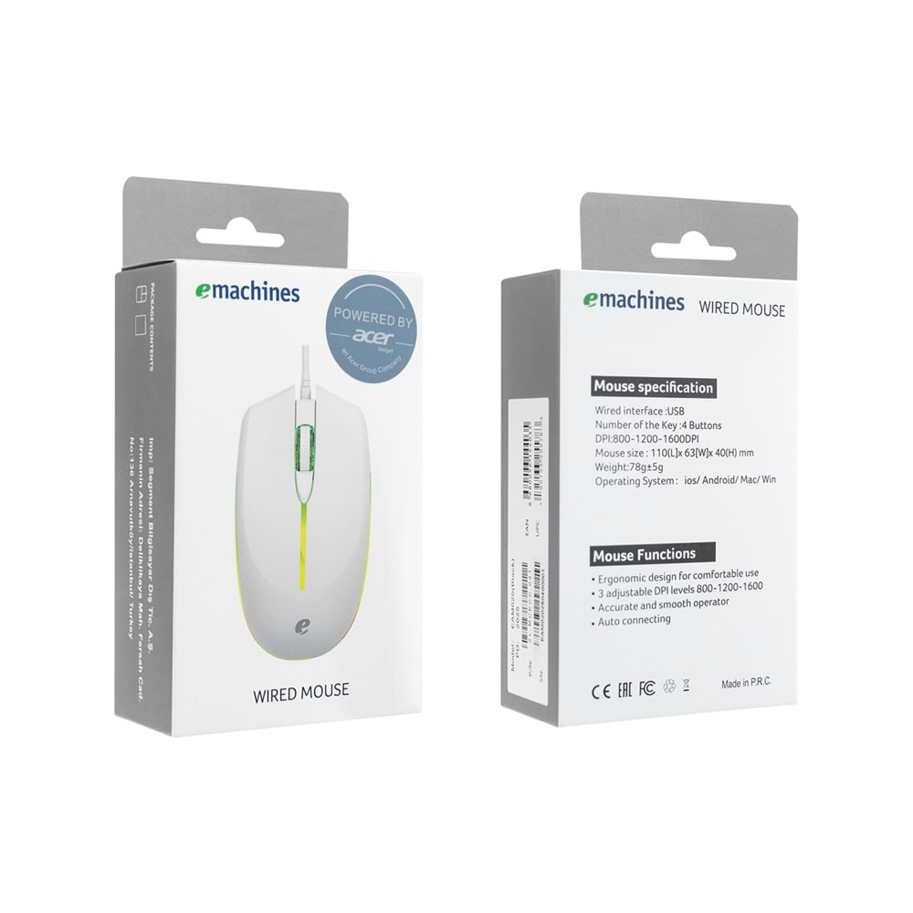 Acer Emachines EAM020 USB Beyaz Rainbow Aydınlatmalı Mouse