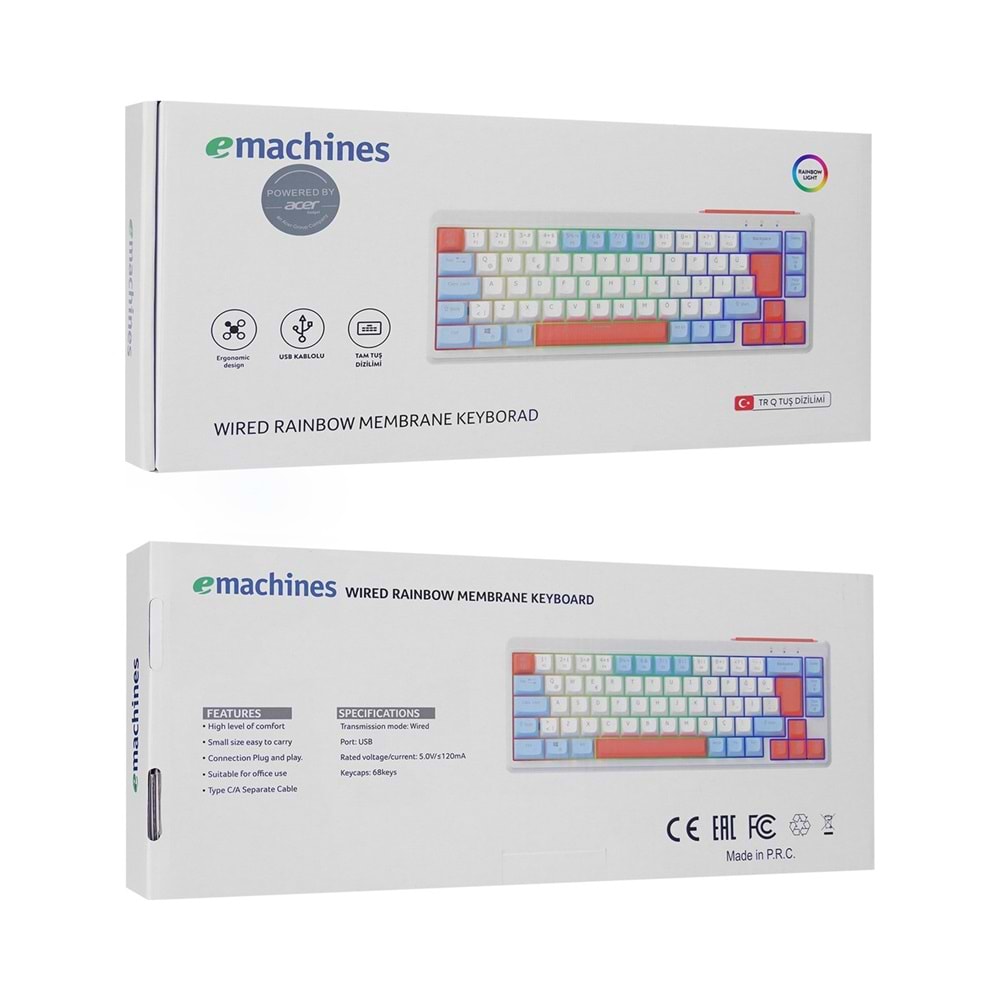 Acer Emachines EAK810 Oyuncu Klavyesi Rainbow Aydınlatma Mini Klavye Türkçe Q Gaming Klavye
