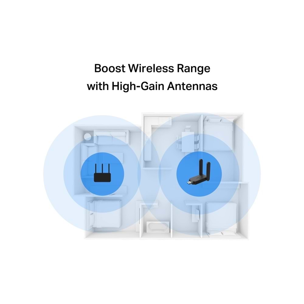 Mercusys MA32H, AC1300 Mbps, Çift Bant, USB 3.0, Yüksek Çekim Güçlü Wi-Fi 5 USB Adaptör