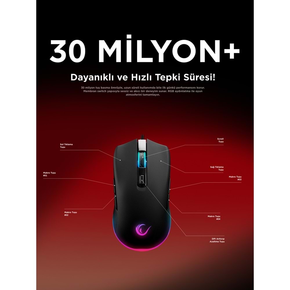 Rampage KM-RX7 FORTUNA Gökkuşağı Aydınlatmalı USB Gaming Combo Q Gaming Klavye + 6400 dpi Mouse