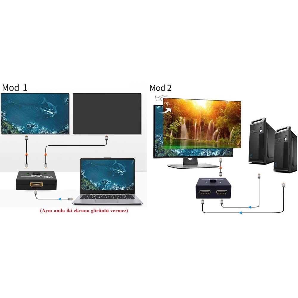 2 Port Çift Yönlü Hdmi Switch Splitter Ekran Monitör Çoklayıcı Çoğaltıcı Bidirection 4494