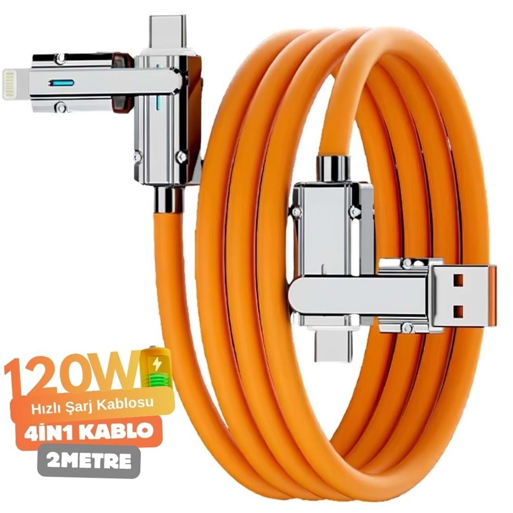 Usb Type C Lightning 4 in 1 Hızlı Şarj Data Kablosu Çevirici Dönüştürücü Adaptör 120W 2Metre 6020