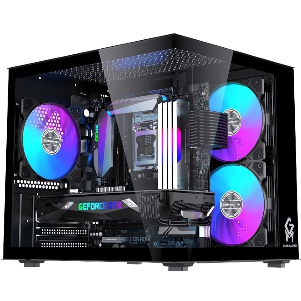 Game Master Gm-X1 Tuştan Değişmeli 3x Rgb Fanlı Gaming Mini Akvaryum M-Atx Siyah Kasa