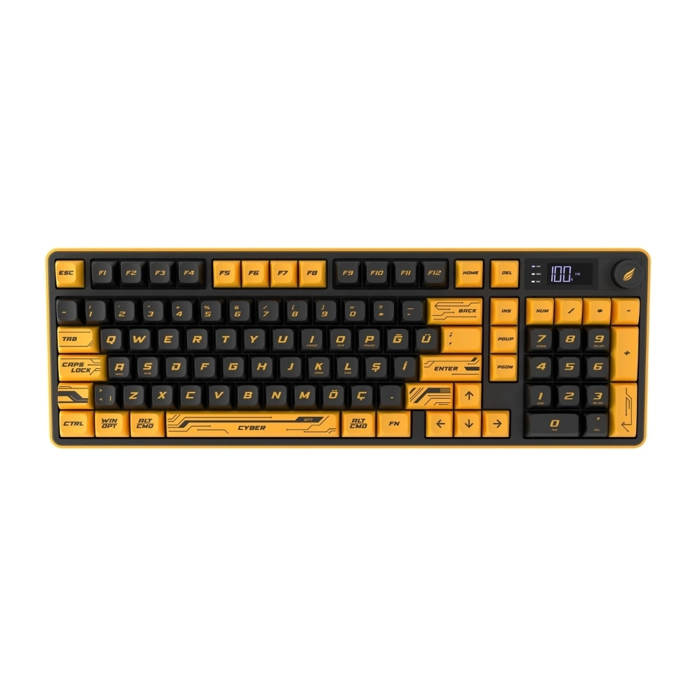 Hawk Gaming HK258CY Membrane LCD RGB Kablosuz/Bluetooth Cyber Sarı Siyah Full Türkçe Gaming Klavye