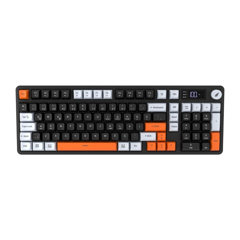 Hawk Gaming HK258BW Membrane LCD RGB Kablosuz/Bluetooth Siyah Turuncu Full Türkçe Gaming Klavye