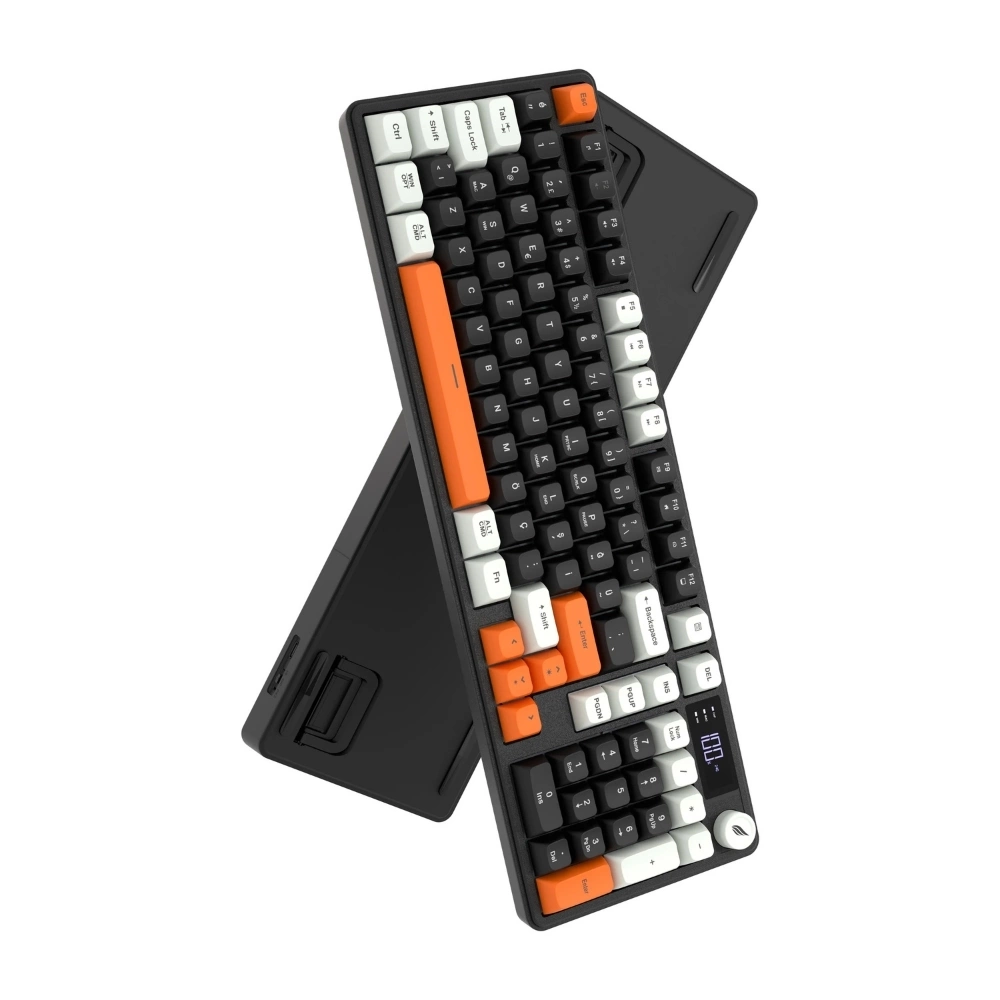 Hawk Gaming HK258BW Membrane LCD RGB Kablosuz/Bluetooth Siyah Turuncu Full Türkçe Gaming Klavye