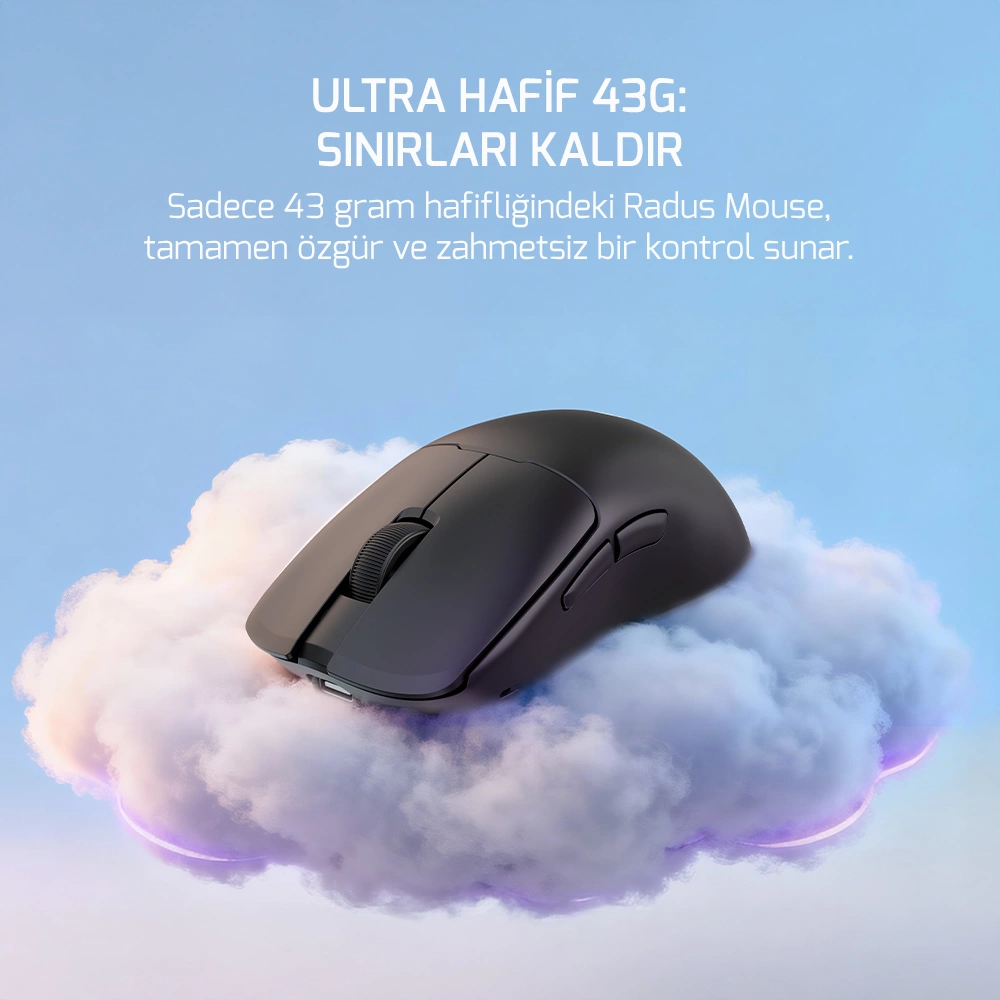 GamePower Radus PAW3311 12.000DPI Kablosuz Siyah Ultra Hafif Gaming Mouse (Grip Tape Hediyeli)