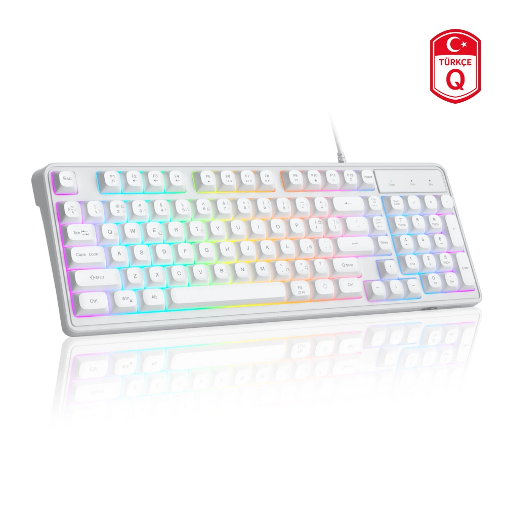 MageGee GK980 98 Tuş Rainbow Kablolu Membran Gaming Beyaz Klavye
