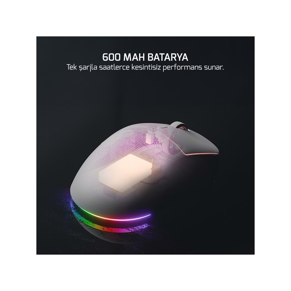 Gamepower Kodex RGB 12.000DPI PAW3311 Kablosuz Beyaz Gaming Mouse (Grip Tape Hediyeli)