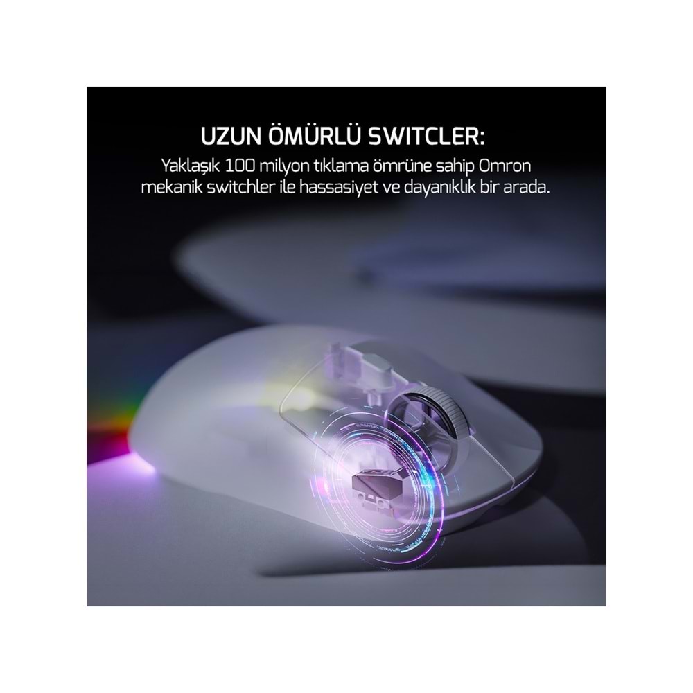 Gamepower Kodex RGB 12.000DPI PAW3311 Kablosuz Beyaz Gaming Mouse (Grip Tape Hediyeli)