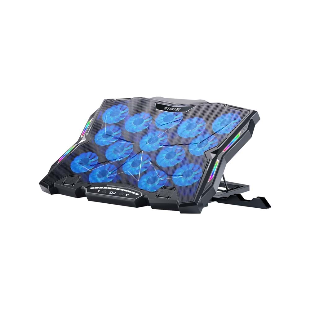 Throne Frost GT15 15X Turbo LED Fan - 10 Modlu Rgb - LCD Ekran - Ayarlabilir Fan Hızı & 9 Farklı Stand Yükseklik Kademesi – 2x USB - Metal Mesh Zemin Notebook Soğutucu - Siyah (9