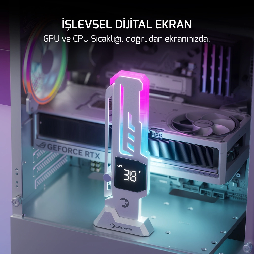 Gamepower Heatsync V2 ARGB Dikey Ekran Kartı Tutucu Beyaz