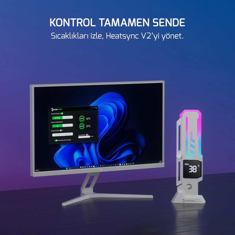 Gamepower Heatsync V2 ARGB Dikey Ekran Kartı Tutucu Beyaz