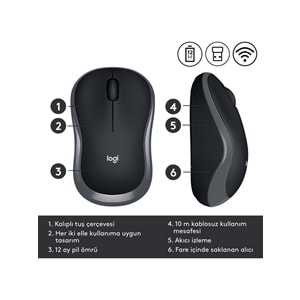 Logitech M185 USB Alıcılı Kompakt Kablosuz Mouse - Gri