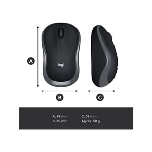 Logitech M185 USB Alıcılı Kompakt Kablosuz Mouse - Gri