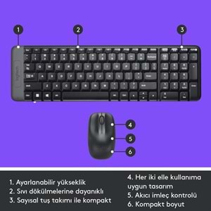 Logitech MK220 Kablosuz Türkçe Klavye Mouse Seti - Siyah