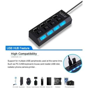 4 Port Usb 2.0 Hub Çoğaltıcı Çoklayıcı Switch Işıklı Anahtarlı AL4863