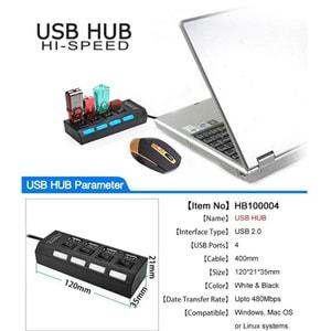 4 Port Usb 2.0 Hub Çoğaltıcı Çoklayıcı Switch Işıklı Anahtarlı AL4863