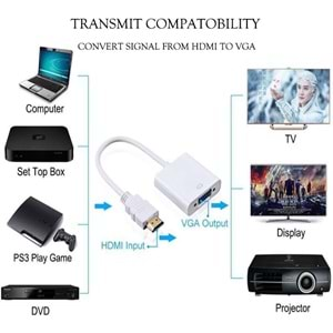 Hdmi To Vga Çevirici Dönüştürücü Adaptör Monitör Laptop 4547