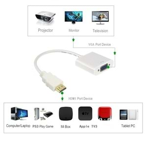 Hdmi To Vga Çevirici Dönüştürücü Adaptör Monitör Laptop 4547