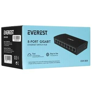 Everest EVERLINK ESW-808 8 Port 10-100-1000Mbps Gigabit Ethernet Masaüstü Ethernet Switch Hub