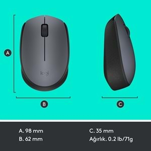 Logitech M170 USB Alıcılı Kablosuz Kompakt Mouse - Gri