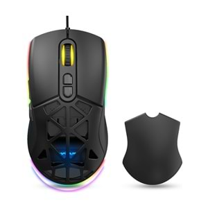 Warp WRP-O12800-B 12800 Dpi Wide Rgb Özel Abs Doku Reflex Örgü Kablolu Siyah Gaming Mouse