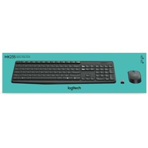 Logitech MK235 Kablosuz Klavye Mouse Seti, Tam Boyutlu Klavye, Sağ ve Sol Elle Kullanıma Uygun Optik İzlemeli Mouse, Sıvı Dökülmesine Dayanıklı, Türkçe Q Klavye, Siyah