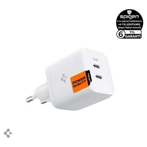 Spigen 45W GaN USB-C 2 Port Mini Adaptör - Samsung PPS 2.0 Destekli Hızlı Şarj Aleti iPhone & Android & iPad & MacBook Type-C