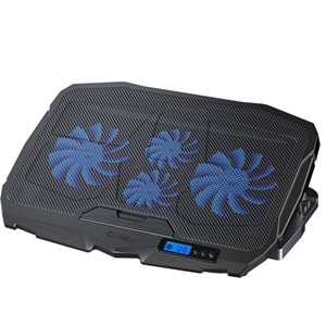 Claw's Tornado 4x Turbo LED Fan - Ayarlabilir Fan Hızı & 6 Farklı Stand Yükseklik Kademesi - 2 USB Portlu - Metal Mesh Zemin - LCD Ekranlı Notebook Soğutucu - Siyah (9