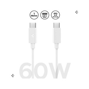 Spigen USB-C to USB-C 1 Metre Kablo 60W Güç / PPS 2.0 Super Hızlı Şarj / 480 Mbps Data Aktarım Hızı Type-C Ekstra Dayanıklı White