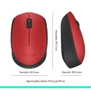Logitech M171 USB Alıcılı Kablosuz Kompakt Mouse - Kırmızı