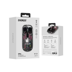 Everest SM-BT89 Opal Şarj Edilebilir Sessiz Siyah Transparan Rgb 2in1 2bt ve 2.4ghz Kablosuz Mouse