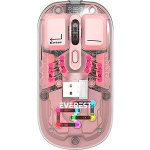 Everest SM-BT89 Opal Şarj Edilebilir Sessiz Pembe Transparan Rgb 2in1 2bt ve 2.4ghz Kablosuz Mouse
