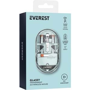 Everest SM-BT29 Glassy Mavi Transparan Şeffaf 2in1 Bluetooth ve 2.4ghz Kablosuz Mouse