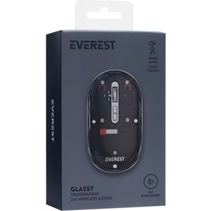 Everest SM-BT29 Glassy USB Siyah Transparan Şeffaf 2in1 Bluetooth ve 2.4ghz Kablosuz Mouse
