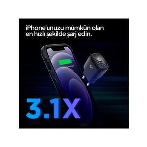 Spigen 20W USB-C Mini Hızlı Şarj Aleti/Şarj Isısını Düşürür GaN Destekli Akım Korumalı Güç Adaptörü iPhone & Android