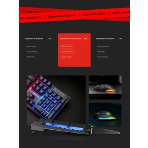 Rampage KM-RX7 FORTUNA Gökkuşağı Aydınlatmalı USB Gaming Combo Q Gaming Klavye + 6400 dpi Mouse