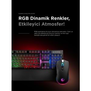 Rampage KM-RX7 FORTUNA Gökkuşağı Aydınlatmalı USB Gaming Combo Q Gaming Klavye + 6400 dpi Mouse