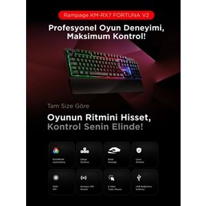 Rampage KM-RX7 FORTUNA Gökkuşağı Aydınlatmalı USB Gaming Combo Q Gaming Klavye + 6400 dpi Mouse