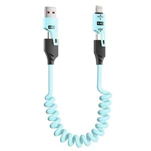 USB Type-C Lightning 4'ü 1 Arada 65W PD Hızlı Şarj Data Kablosu 1.5m Spiral Çevirici 6008