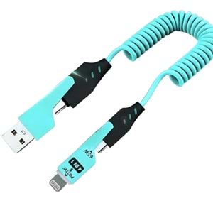 USB Type-C Lightning 4'ü 1 Arada 65W PD Hızlı Şarj Data Kablosu 1.5m Spiral Çevirici 6008
