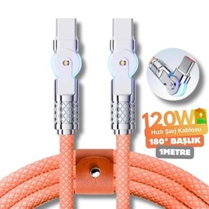 Type C To Hızlı Şarj Data Kablosu 1 M Çevirici Dönüştürücü Adaptör 180° Döner 120W 1M 6017