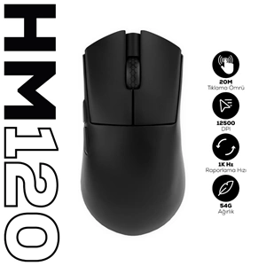 Hawk Gaming HM120 1K Hz 12500 DPI Tri-Mode Kablosuz/Bluetooth Siyah Gaming Mouse