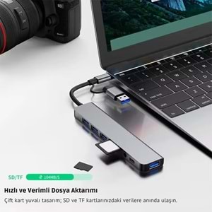 8 in 2 USB-C & USB 3.0 Hub Çoklayıcı USB, Type-C, SD/TF ve Aux Çevirici