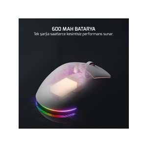 Gamepower Kodex RGB 12.000DPI PAW3311 Kablosuz Beyaz Gaming Mouse (Grip Tape Hediyeli)