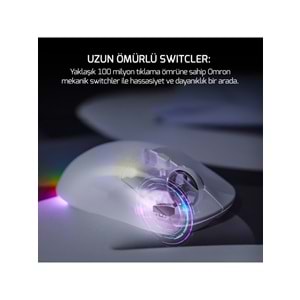 Gamepower Kodex RGB 12.000DPI PAW3311 Kablosuz Beyaz Gaming Mouse (Grip Tape Hediyeli)