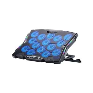 Throne Frost GT15 15X Turbo LED Fan - 10 Modlu Rgb - LCD Ekran - Ayarlabilir Fan Hızı & 9 Farklı Stand Yükseklik Kademesi – 2x USB - Metal Mesh Zemin Notebook Soğutucu - Siyah (9