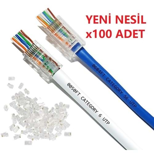 Yeni Nesil Delikli Cat6 Ez Rj45 Konnektör Utp Jack (100 Adet) 4381