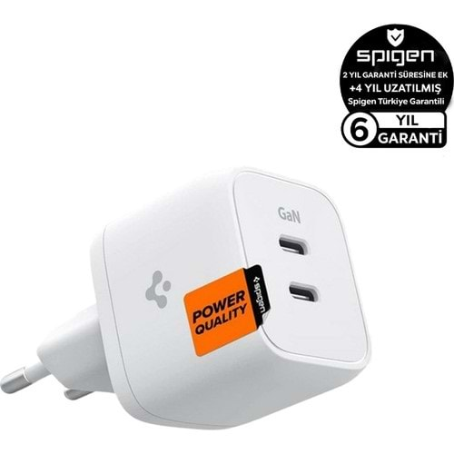 Spigen 35W USB-C Güç Adaptörü 2 Port GaN Tech (Şarj Isısını Düşürür) 25W/30W Samsung PPS Destekli Type-C Hızlı iPhone & Android & iPad & Macbook Şarj Cihazı ArcStation PE2104 White - ACH03714